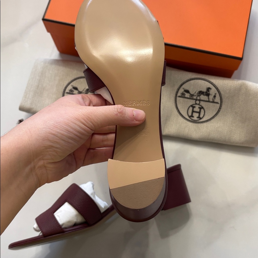 Brand new Hermes rouge H burgundy oasis sandal - Picture 5 of 6